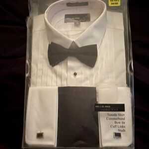 Bill Blass White Tuxedo Shirt with Black Bow Tie